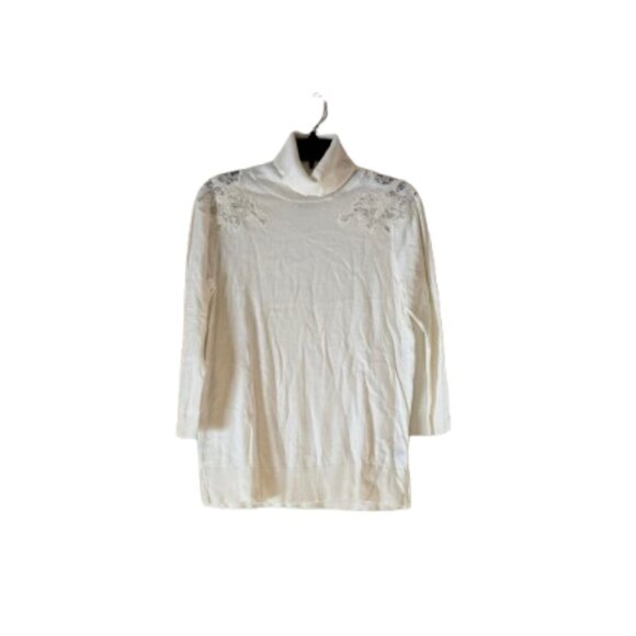 Elle Off White Cowlneck Sweater 3/4 Sleeves with Lace Shoulders - Medium - Picture 2 of 5